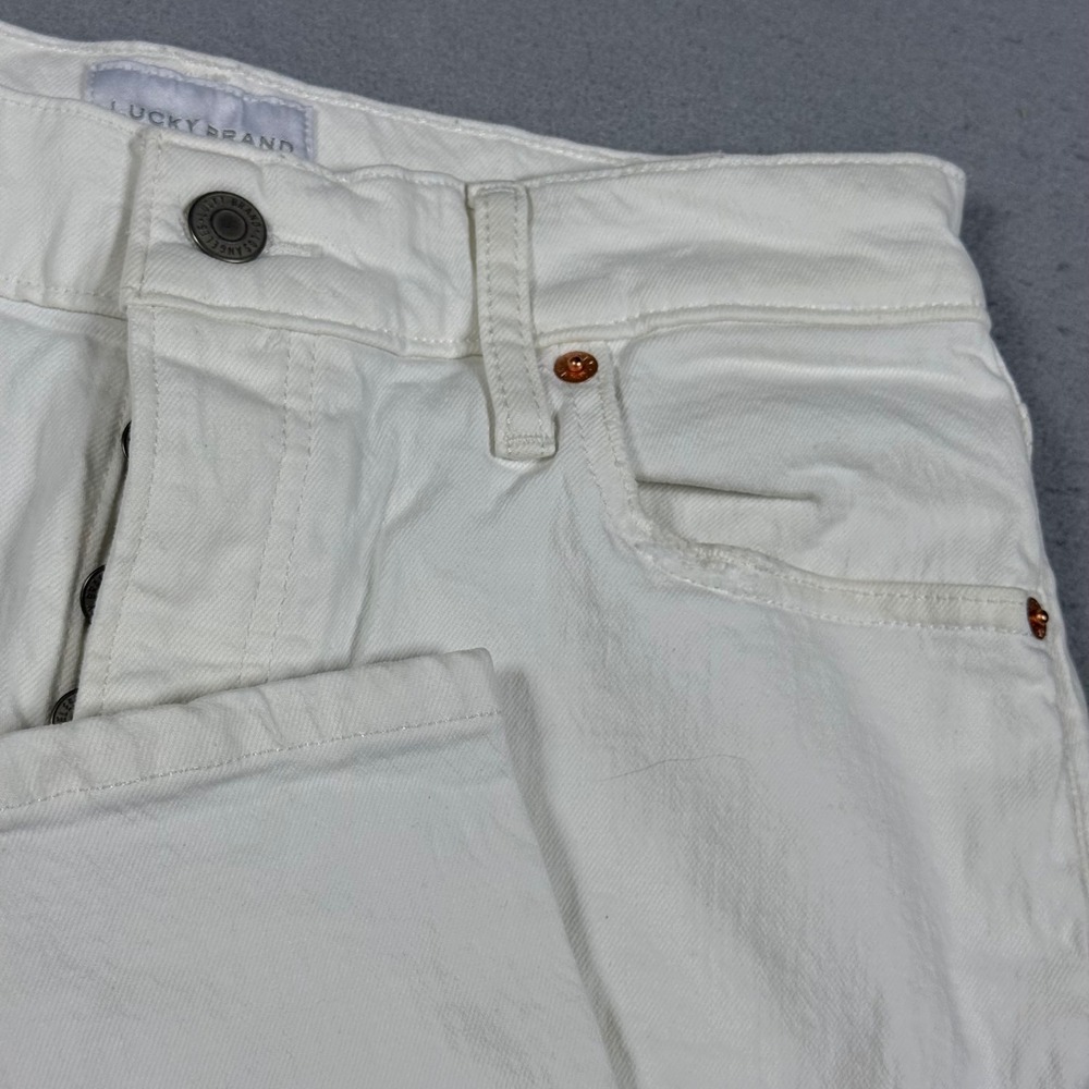 Lucky Brand Womens White Distressed High Rise Mom Jeans Size 6 28A Button Fly